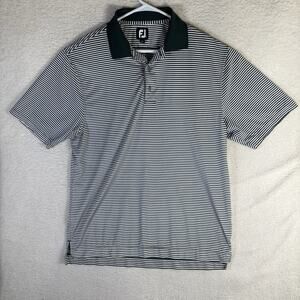 FootJoy Polo Shirt Mens Large Black White Stripes Collared Performance Stretch